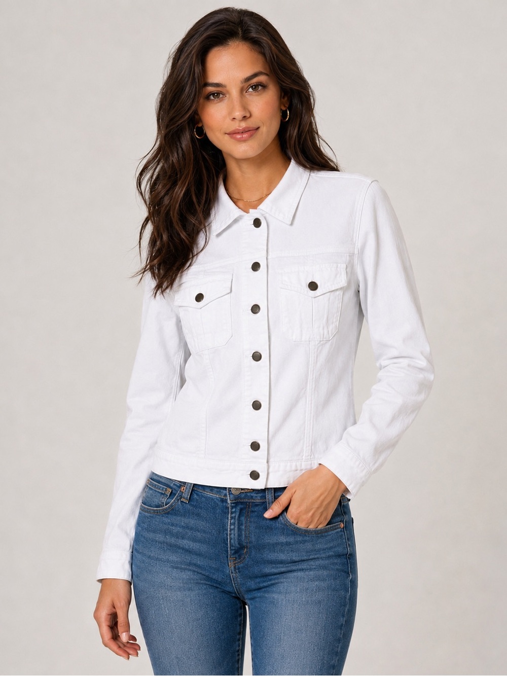 KUT from the Kloth Amelia White Denim Jacket Slim Fit Stretch Button Down Size M